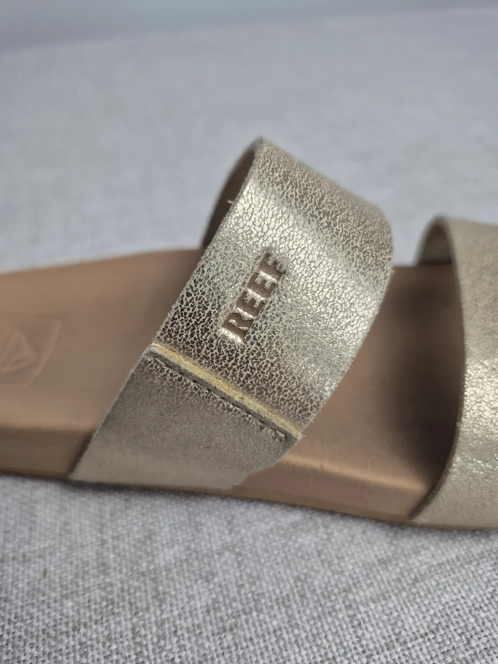 REEF Metallic Gold Two Strap Cushion Slide Sandals Size 13/1